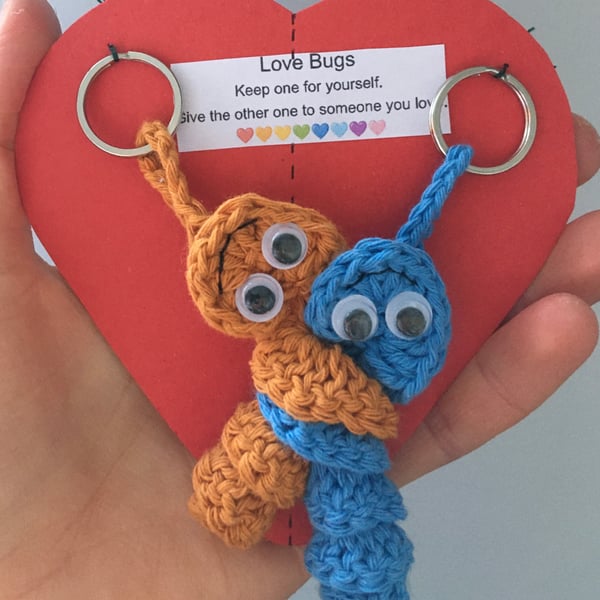 Crochet Love Bug Keyring - Orange And Blue - Valentine Gift 