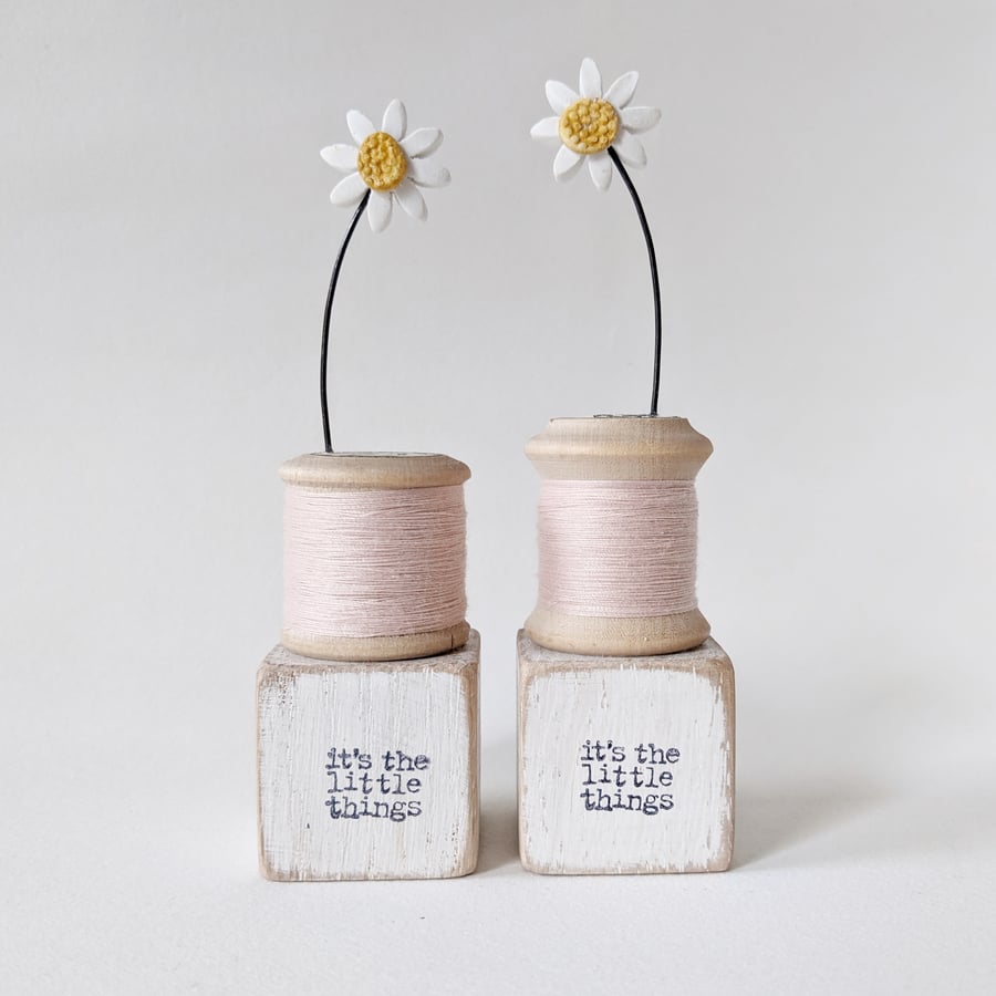Clay Daisy on a Teeny Vintage Bobbin 'it's the little things'