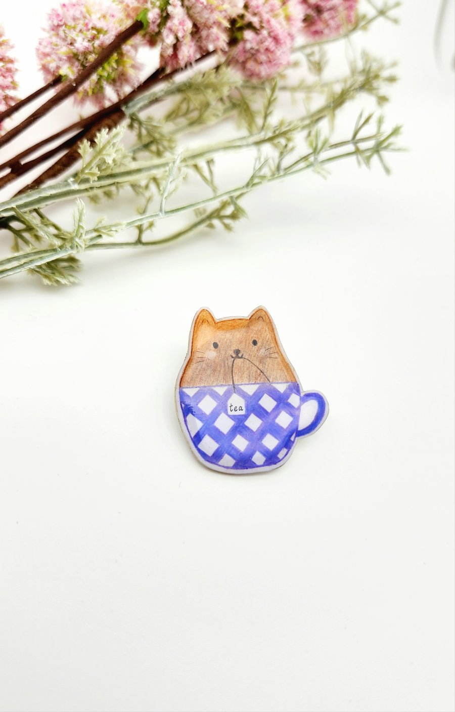 Brooch, Pin, Handmade Lovely Cat Pin, Shrink Plastic Pin