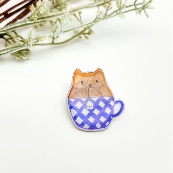 Brooch, Pin, Handmade Lovely Cat Pin, Shrink Plastic Pin
