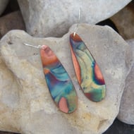 Flame Painted Copper Dangly Earrings