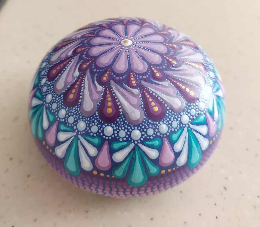 Purple and Blue Decorative Mandala Stone