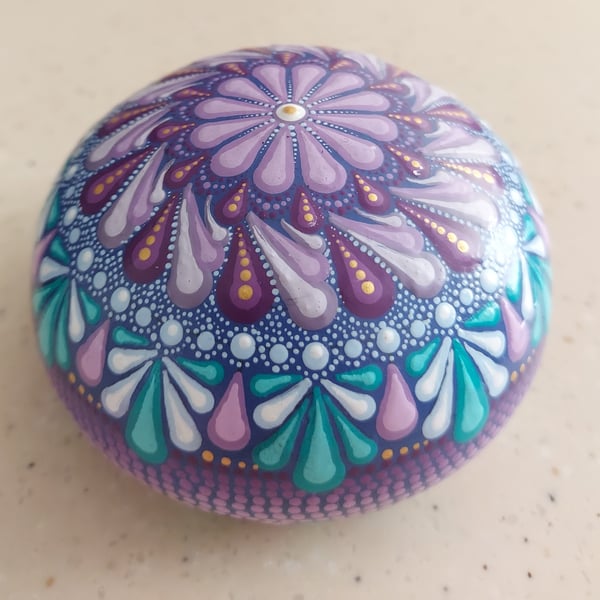 Purple and Blue Decorative Mandala Stone