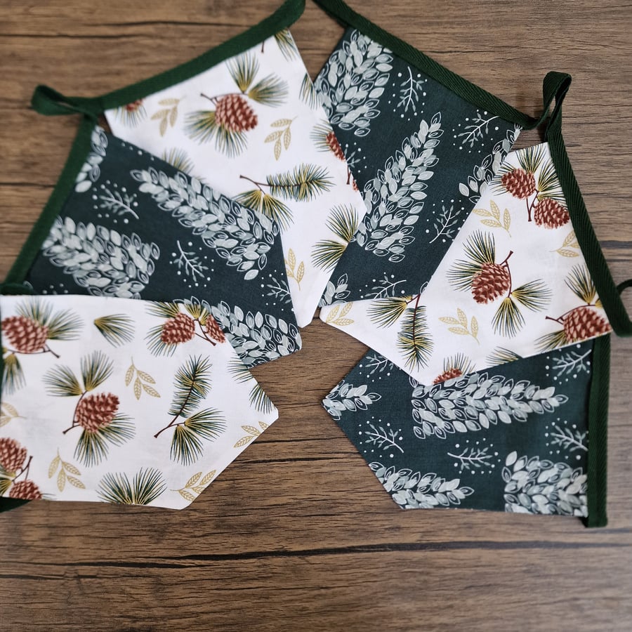 Christmas Fireplace Bunting Green & White Scandi Fabric design