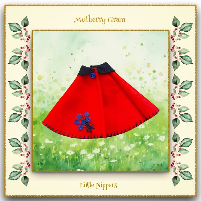 Little Nippers' Embroidered Red and Navy Cape 