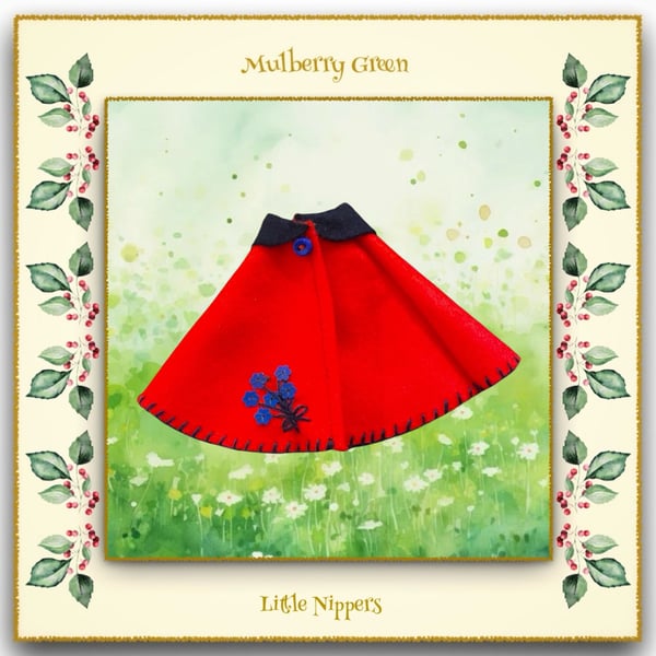 Little Nippers' Embroidered Red and Navy Cape 