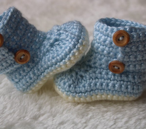 Baby Blue Booties - Button Closure - Sizes Newborn and 0-3 Months