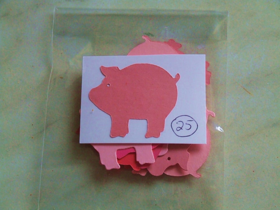 25 pink pig Sizzix die cuts for embellishing cards, table decoration.