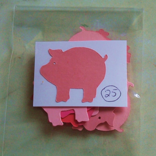 25 pink pig Sizzix die cuts for embellishing cards, table decoration.