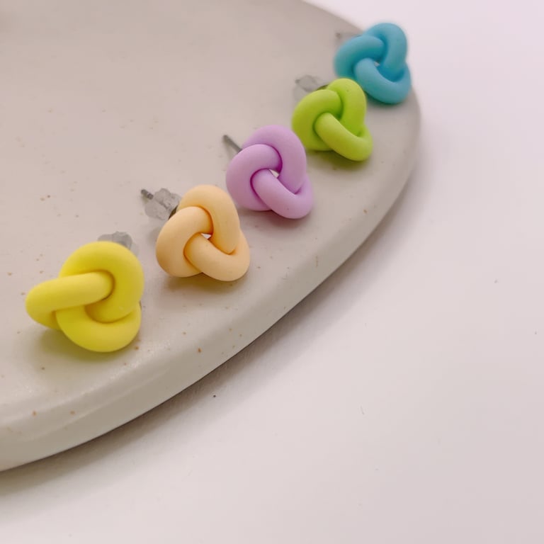Pastel Knot Stud Earrings, Handmade Polymer Clay Jewellery for her