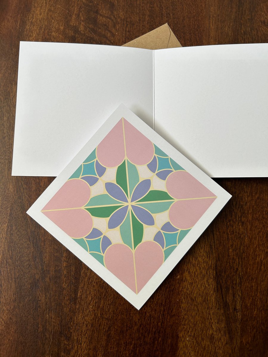 Stained Glass Pastel Heart Greeting Card - Pink and Green
