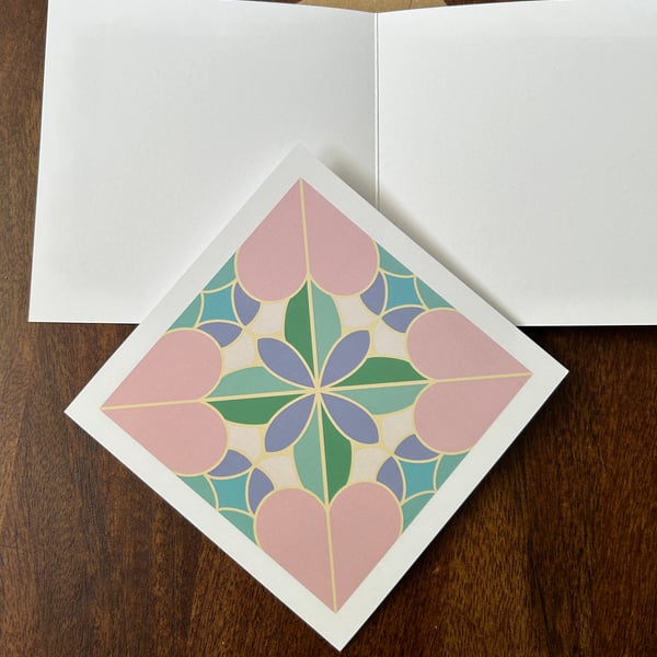 Stained Glass Pastel Heart Greeting Card - Pink and Green
