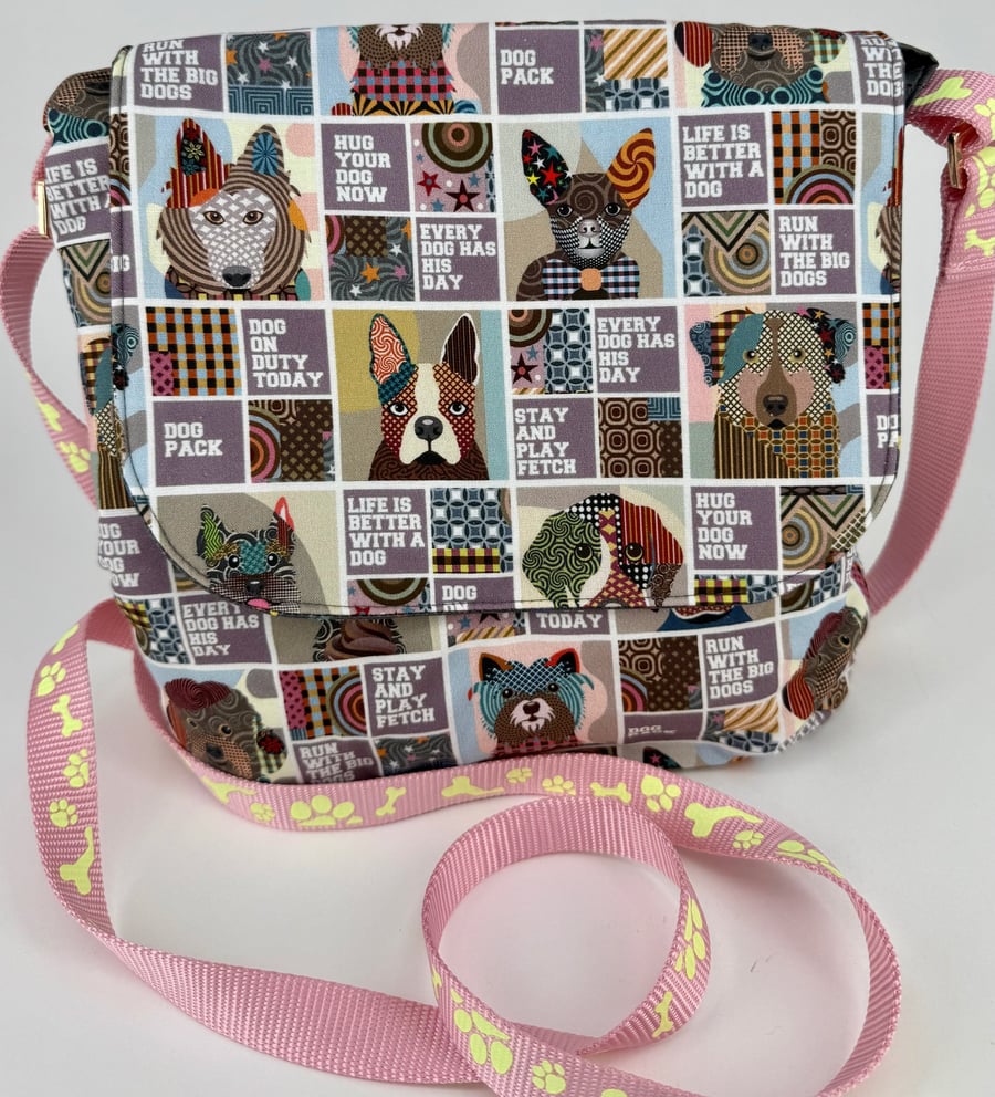 Handmade multi dog pattern cotton crossbody bag