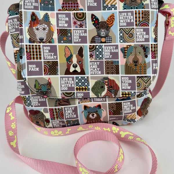 Handmade multi dog pattern cotton crossbody bag