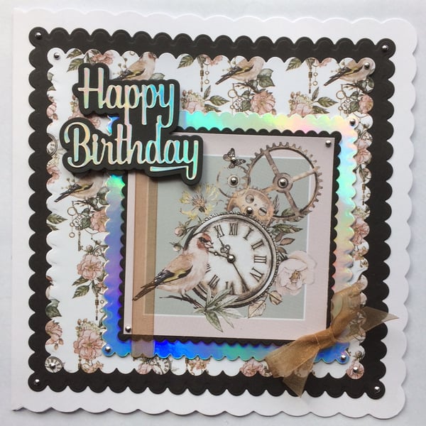 Steampunk Card Bird Clock Cogs Birthday Any Occasion 3D Luxury Handmade Card