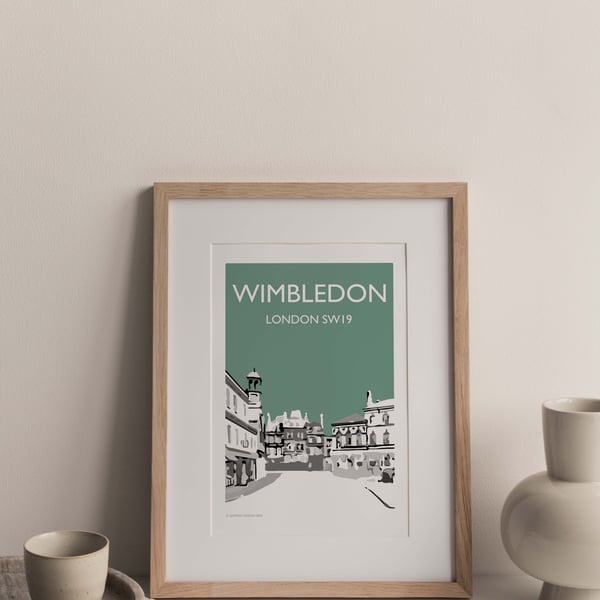 Wimbledon Village London TEAL Giclee Travel Print