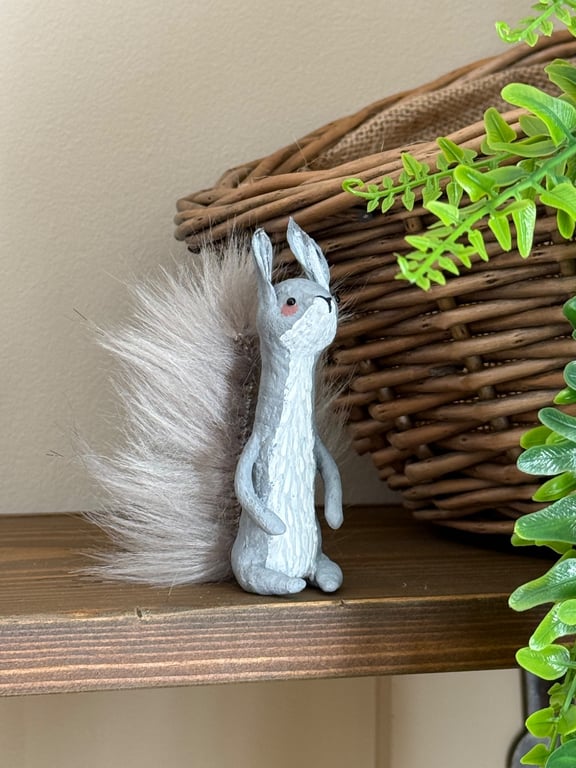 Spun Cotton Grey Squirrel Miniature Art Doll
