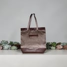 Weekender Tote Bag. Plum  Faux Leather & Faux Tweed.