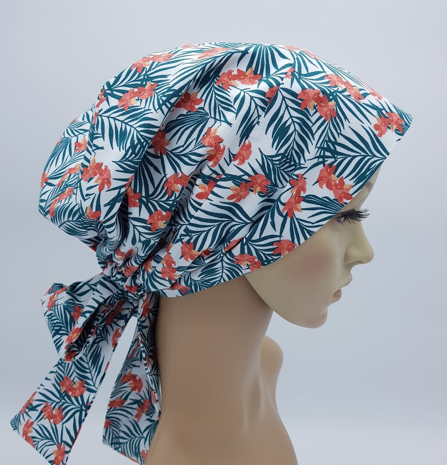 Cotton bonnet with ties, nurse hair covering, elasticated head snood, tichel