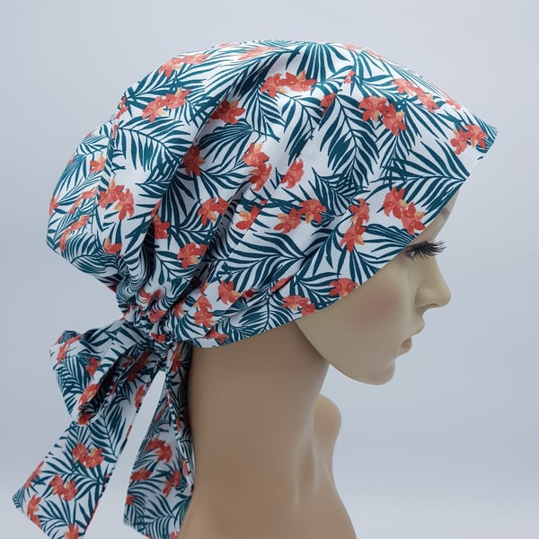 Cotton bonnet with ties, nurse hair covering, elasticated head snood, tichel