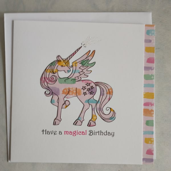Handmade Card - Have a magical birthday - Rainbow Unicorn 
