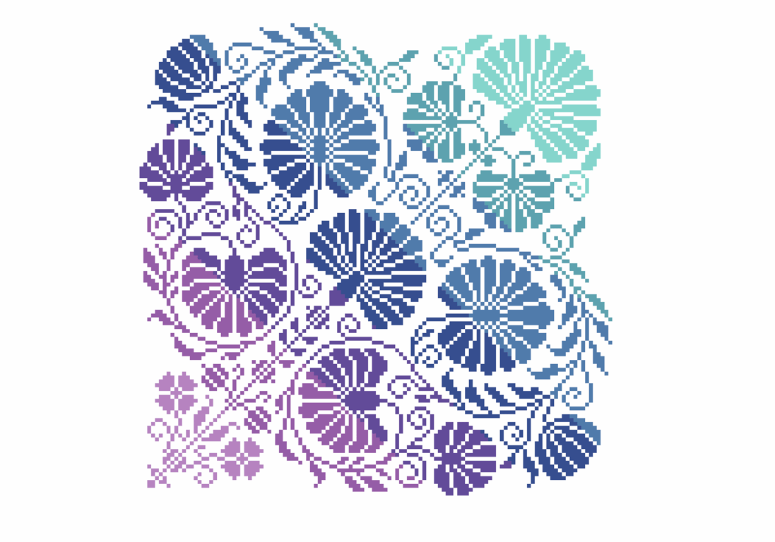 105C - Cross Stitch Pattern Beautiful Peacock Flowers, Rainbow colourway