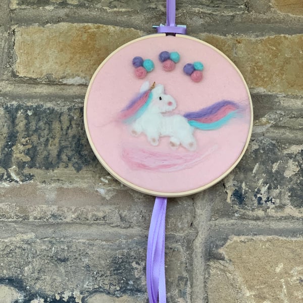 Unicorn hoop art nursery decoration needle felted