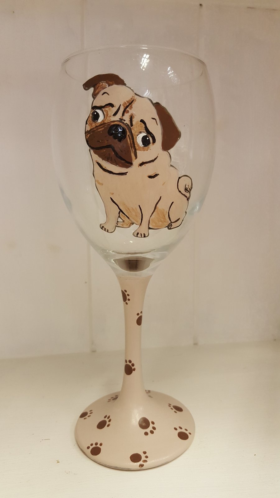 Hand Painted 'Pug' Wine Glass