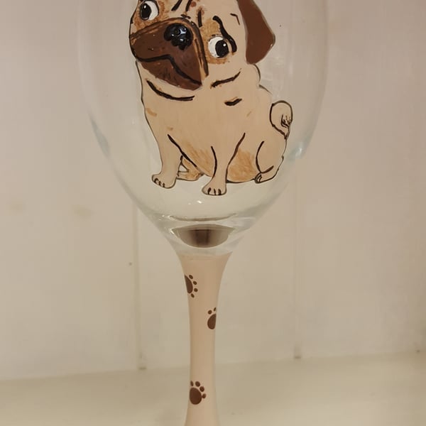 Hand Painted 'Pug' Wine Glass