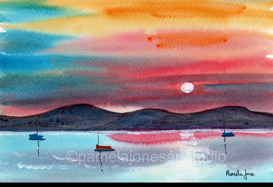 Sunset, Original Watercolour, Painting, in 14 x 11'' Mount