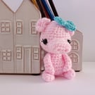Pink pig amigurumi crochet bag charm key ring