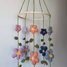 Crochet flower nursery mobile - multi coloured flowers