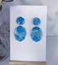 Geometric marbled blue and silver polymer clay earrings - Image 3