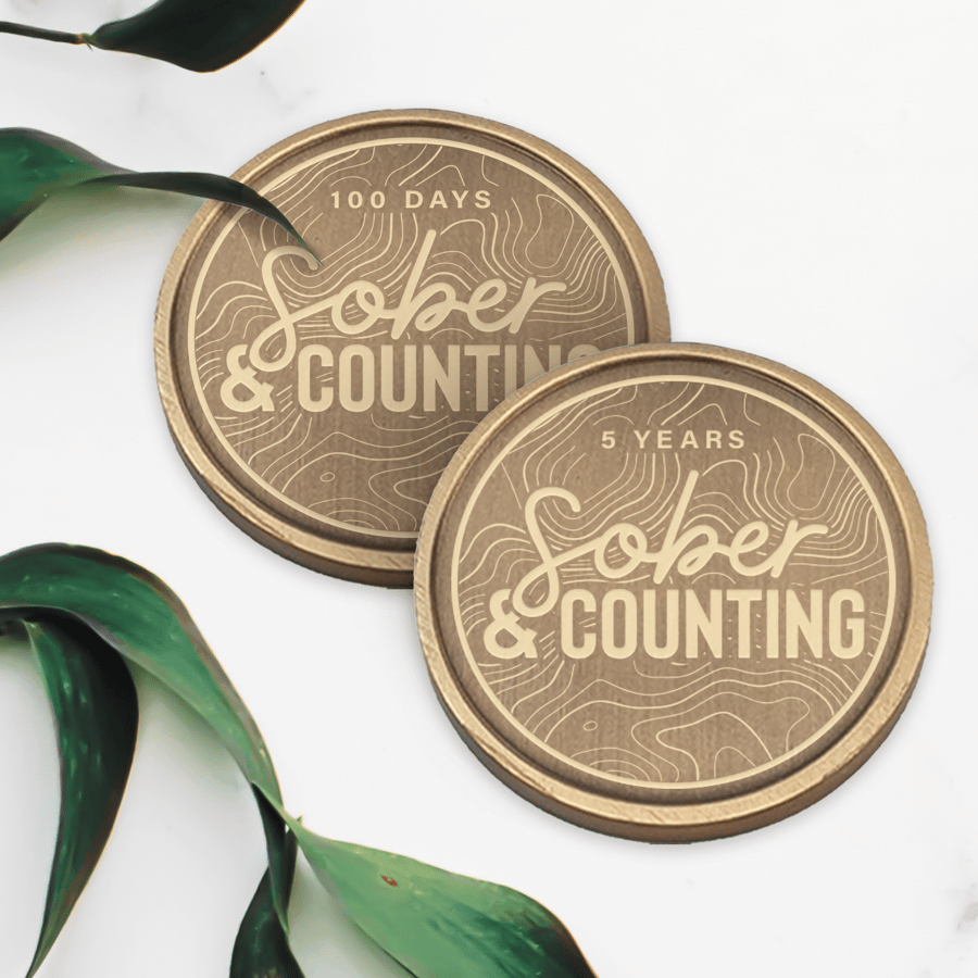 Sober & Counting - Marble Sobriety Coin: Custom Sobriety Token, Sober Milestone