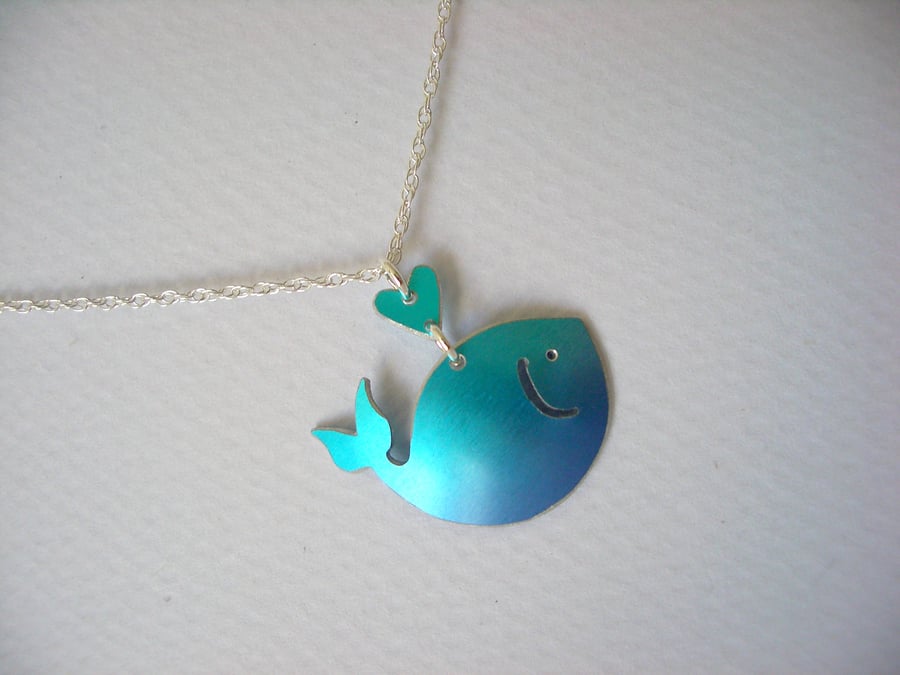 Blue whale pendant necklace with heart