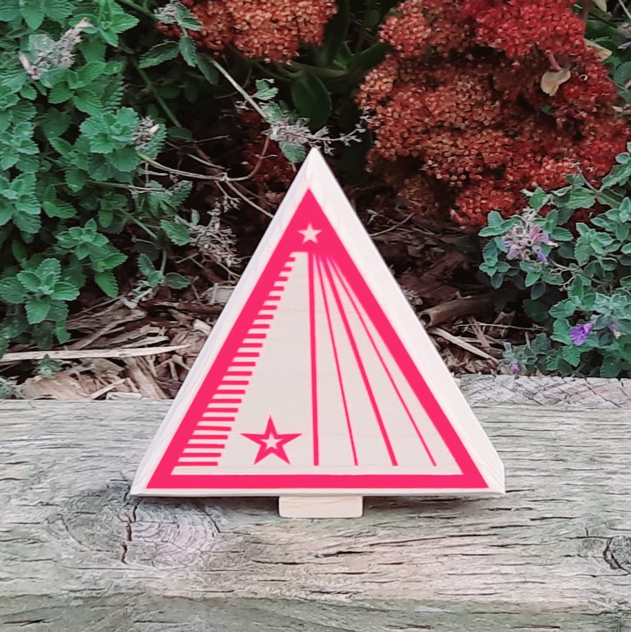 Neon Pink Christmas Tree Ornament Handcrafted Wooden Scandi Hygge Decoration