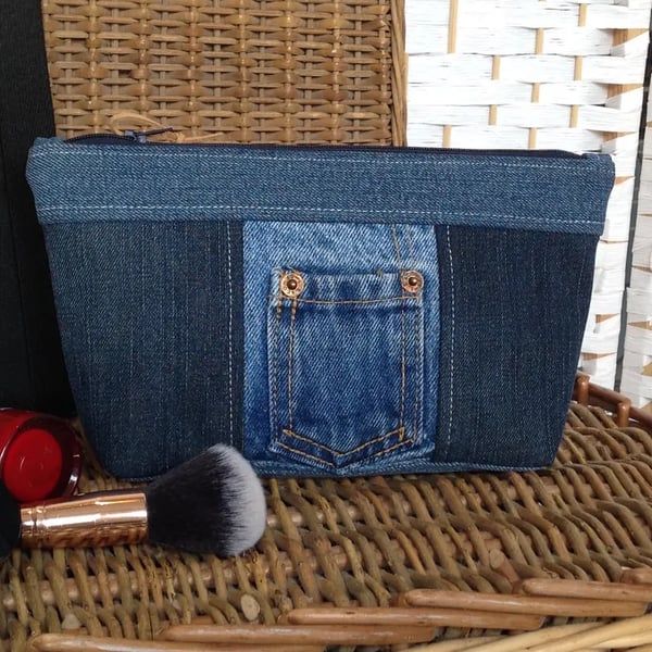 Denim zip pouch, make up bag, craft bag 
