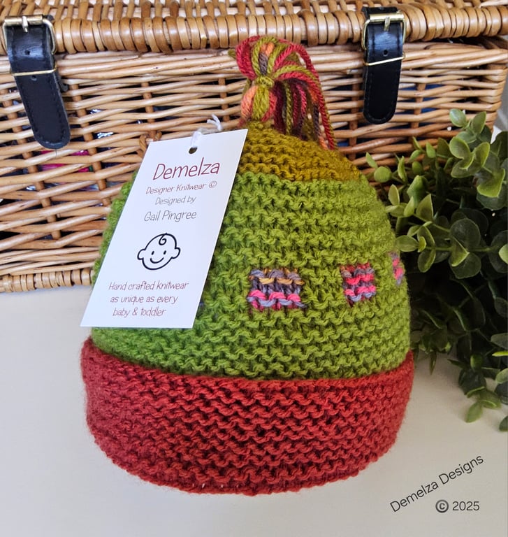 Designer Hand Knitted Toddler Tassle Hat  1-2 years size 