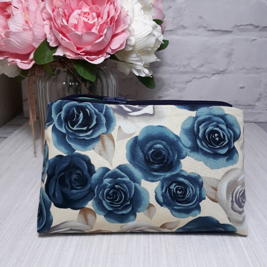 Rose Print Make Up Bag, Cosmetic Bag, Makeup Pouch, Fabric Bag