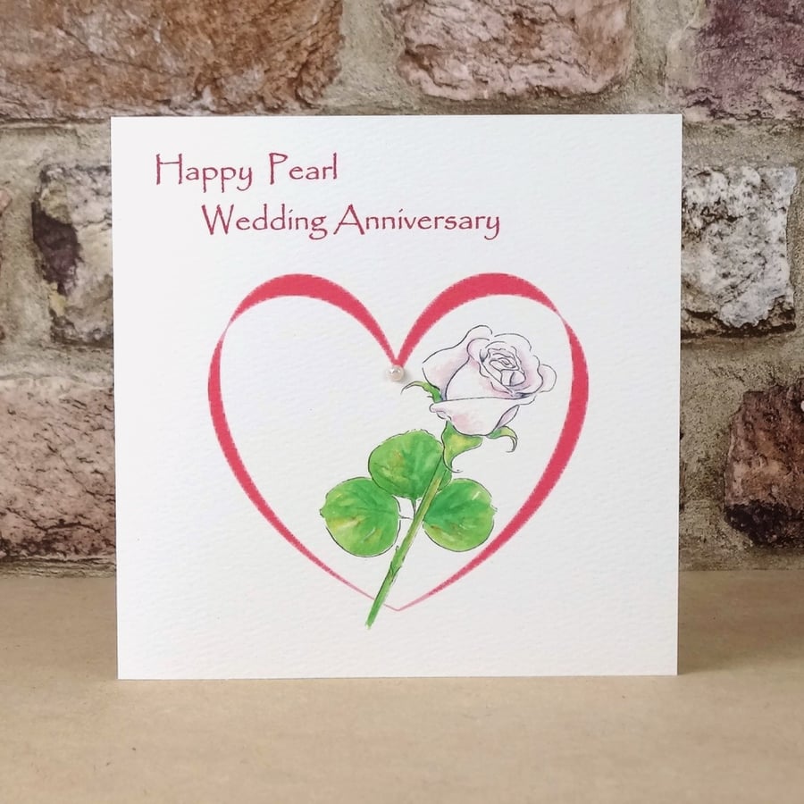 Pearl Wedding Anniversary Card Rosebud