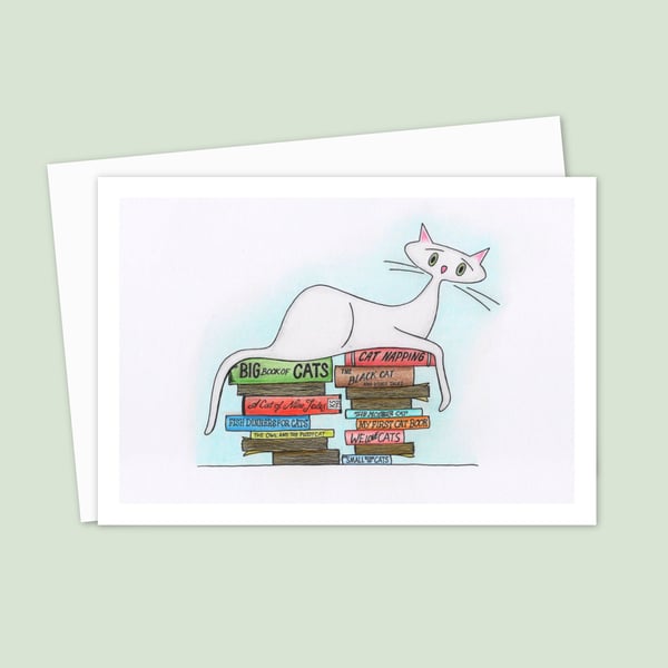 White Cat Greeting Card: Hand Drawn Illustration for a Cat Lover (118)