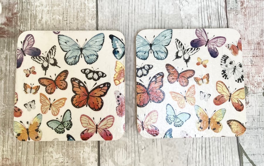 Springtime Butterflies Hand Crafted Coasters Set of 2 