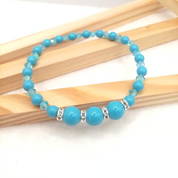 Turquoise Swarovski Pearl & Aqua Crystal Bracelet, Something Blue Wedding Gift