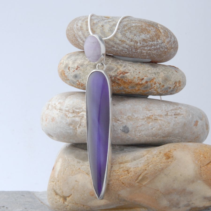 Amethyst and purple bowlerite sterling silver pendant