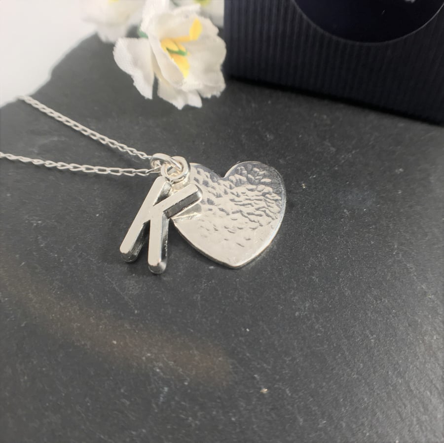 Heart Pendant with Initial - Sterling silver
