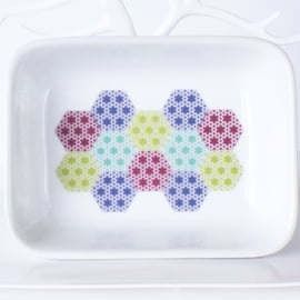 Pastel Patchwork Design Ceramic Dish, 13 x 9.5cm, Many Uses