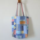 Irish Linen Patchwork Bag, Large Tote Bag