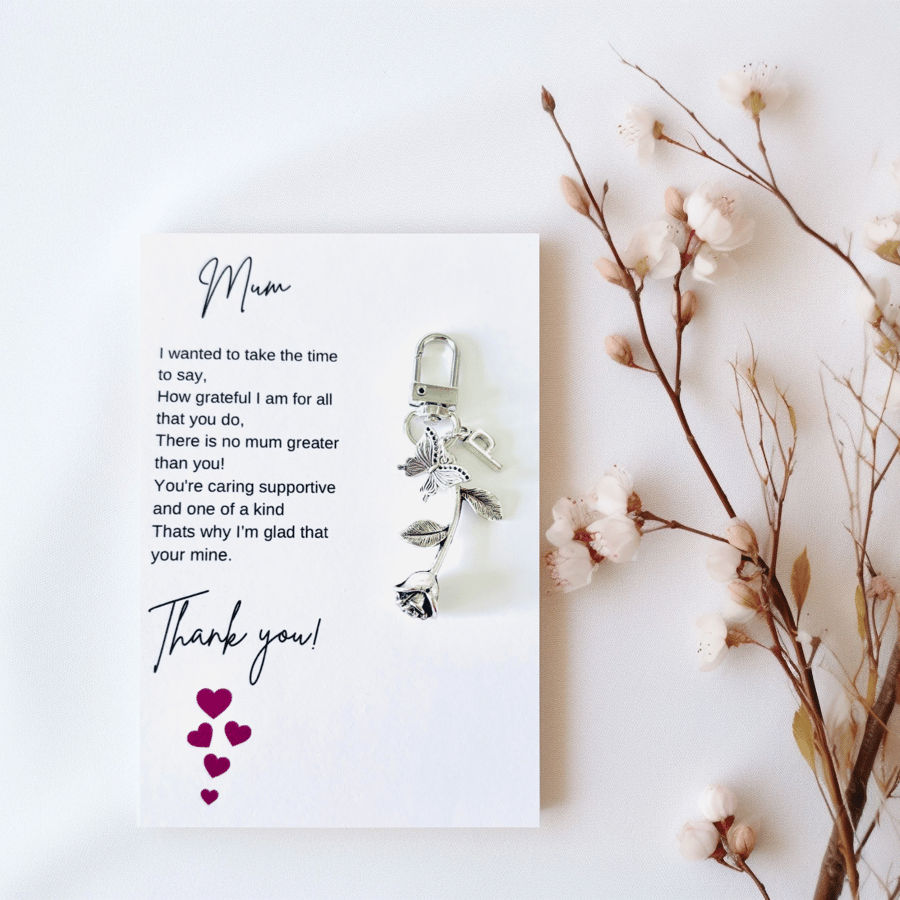 Rose amd Butterfly Keyring Thank you Gift