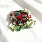 Handmade Christmas Ribbon Flower Hair Clip