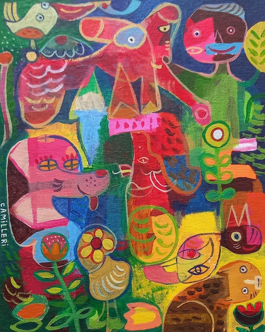 Original intuitive acrylic painting on canvas board